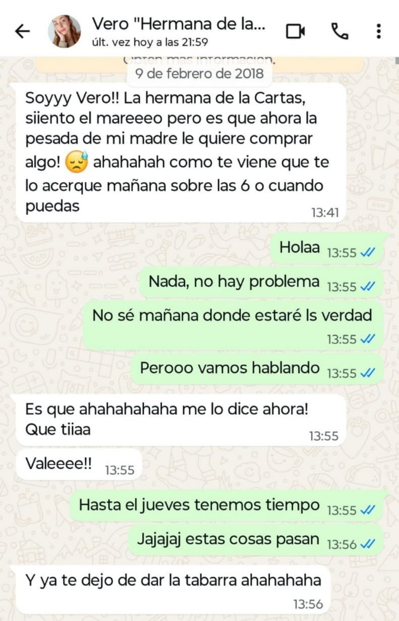Captura de una conversación de WhatsApp
